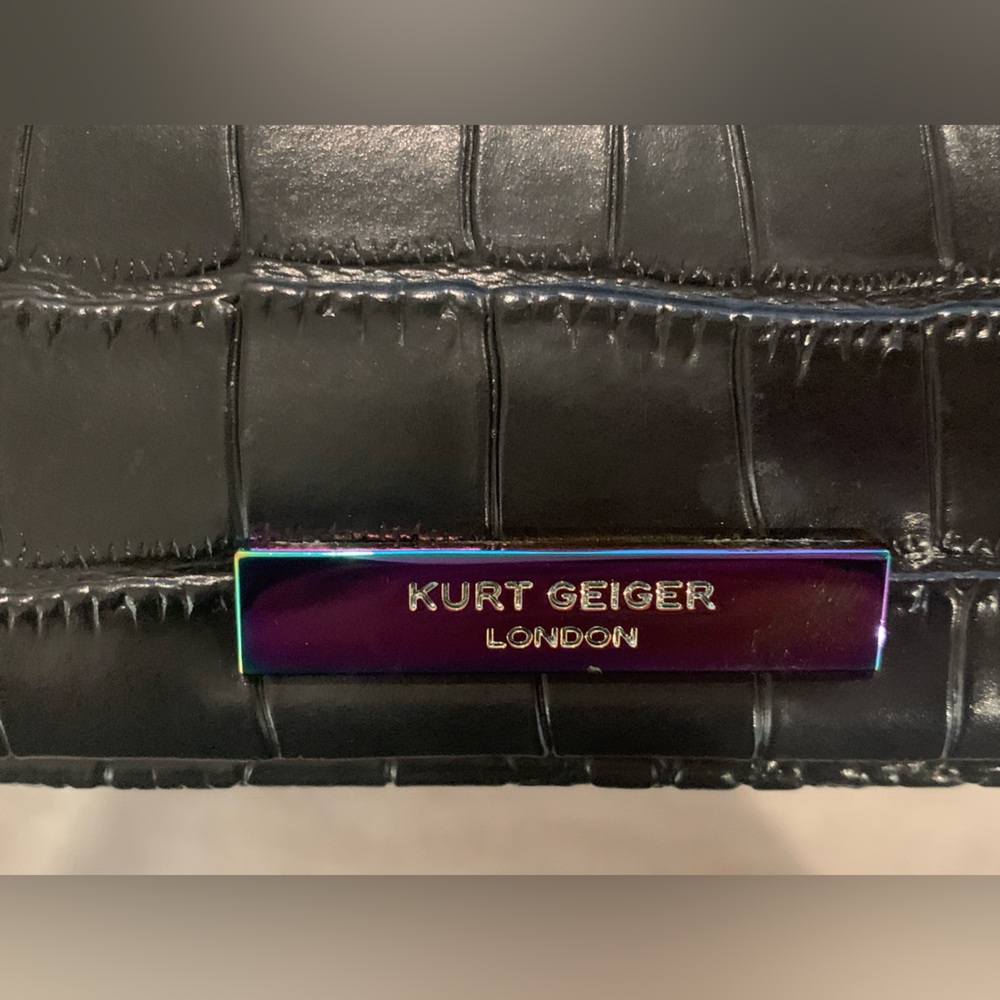 Kurt Geiger London Black Croc Embossed Leather Shoulder bag with Metallic Strap - Picture 9 of 9